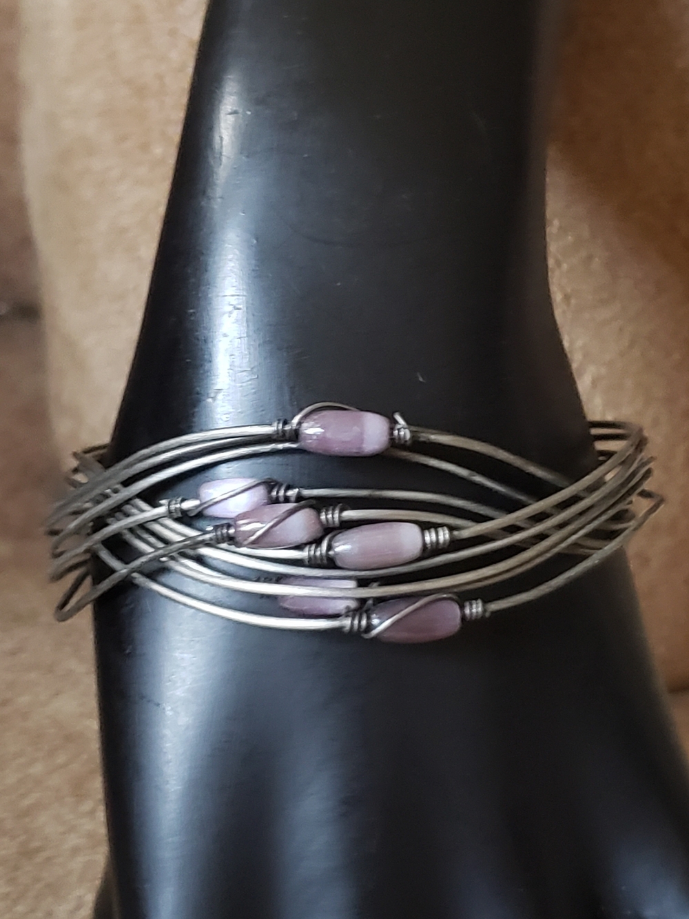 Amethyst Beaded Multi-Row Wire Bracelet